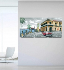 Cuban car, uramljena slika 30x70cm