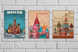 Old posters MOSKVA , tri uramljene slike 30x40cm svaka