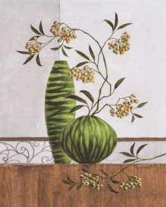 Zelena cvetna idila, uramljena slika, 60x90cm