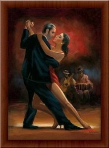 Tango plesni par, uramljena slika 50 x 70 cm