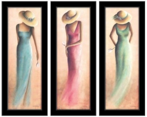 Dame i haljine triptih , 3 uramljene slike 40x120cm svaka