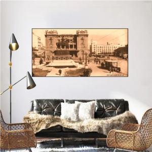 Stari Beograd - Pozorisni trg 1932., uramljena slika 50x100cm