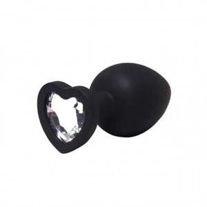 Srednji crni silikonski analni dildo srce sa dijamantom | Size M