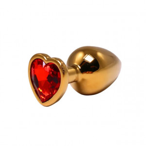 Srednji zlatni analni dildo srce sa crvenim dijamantom | Size M