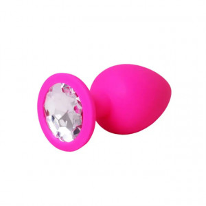 Veliki rozi silikonski analni dildo sa dijamantom | Size L