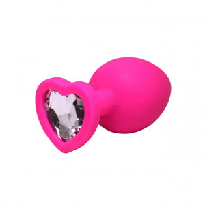 Srednji rozi silikonski analni dildo srce sa dijamantom | Size M