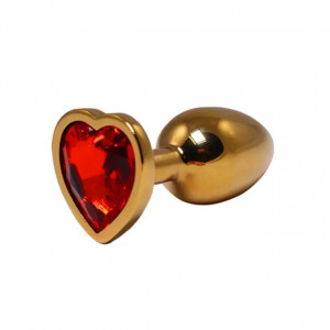 Mali zlatni analni dildo srce sa crvenim dijamantom | Size S