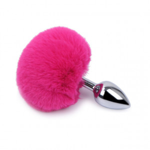 Metalni analni dildo sa rozim repićem | Metal Anal Plug Pink Bunny Tail