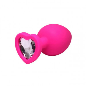 Veliki rozi silikonski analni dildo srce sa dijamantom | Size L