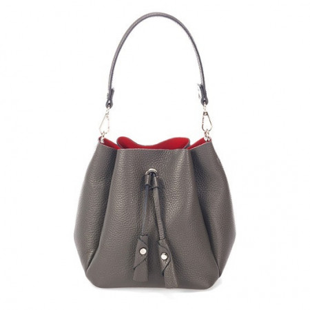 Geanta dama din piele naturala Gri Bucket bag