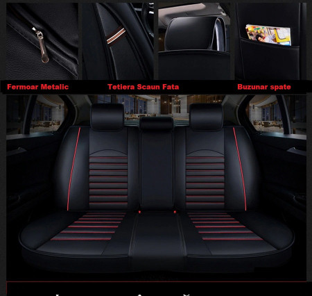 Huse auto Audi Clasic Negre + rosu/ Fara Pernute