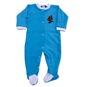 Salopeta bebe turquoise cu alb si broderie