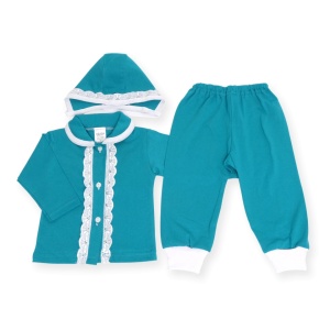 Costumas turquoise cu dantela