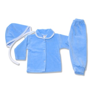 Costumas bebe din catifea bleu