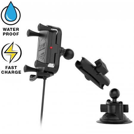 RAM® Tough-Charge™ X-Grip® Technológiás vezeték nélküli töltővel rendelkező komplett telefon tartó szett szélvédőre vagy sík felületre (vákuumos rögzítéssel)