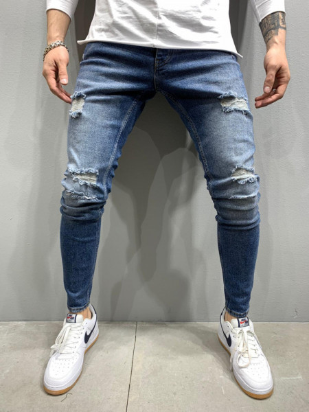 BLUGI SLIM FIT RUPTURI DARKBLUE COD : BGAS421