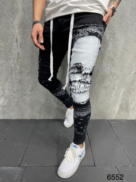 BLUGI SLIM FIT TATTOO SKULL BLACK BGAS726(6552)
