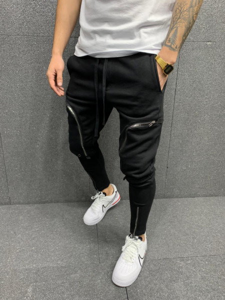 PANTALONI SLIM POCKET ZIPPER BLACK COD : BGAS529