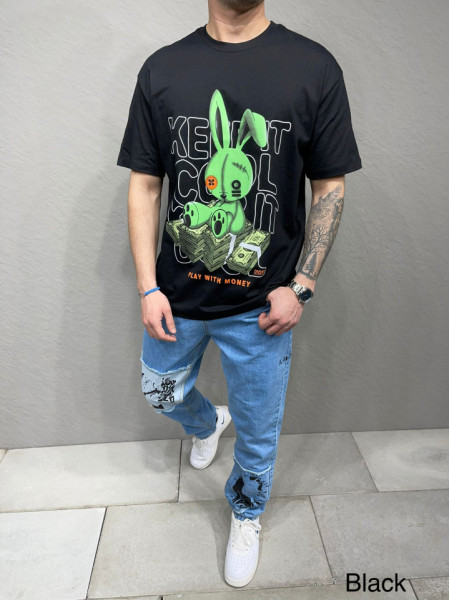 TRICOU OVERSIZE RICH BUNNY BLACK TSAS322(6151)