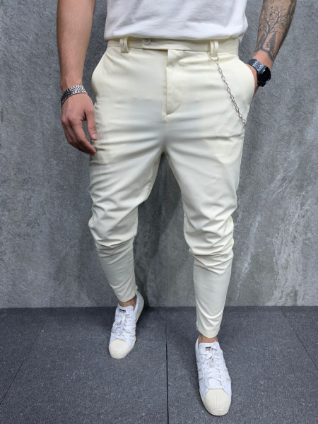 PANTALONI SLIM FIT ZIPPER WHITE BGAS666(1044)