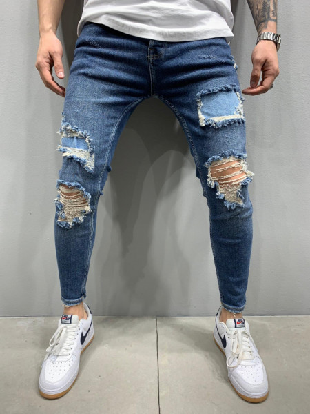 BLUGI DESTROYED PATCHES SLIM DARKBLUE BGAS445(i0046)