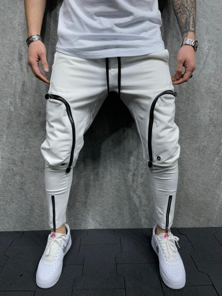 PANTALONI ZIPPER BIG POCKET WHITE COD : BGAS579(5219)