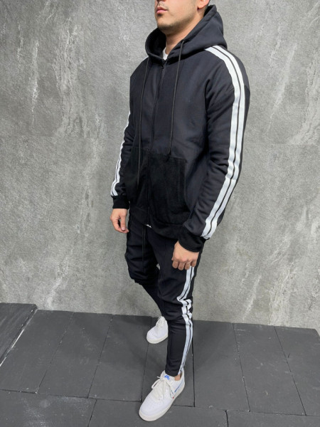 TRENING STRIPED ZIPPER BLACK TRAS88(2043)