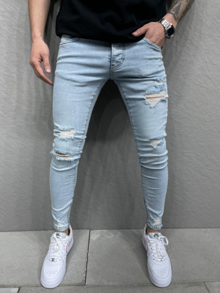 BLUGI SKINNY FIT ZIPPER RUPTURI BLUE-WHITE BGAS852(7010)