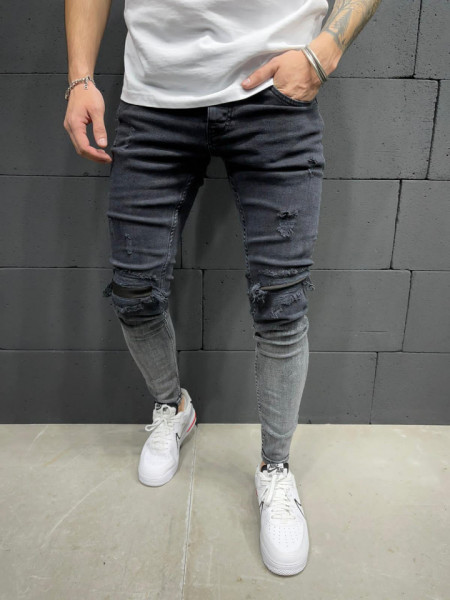 BLUGI SLIM FIT BICOLOR FASHION BLACK&GREY COD : BGAS537