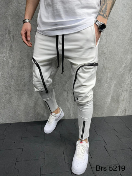 PANTALONI ZIPPER BIG POCKET WHITE COD : BGAS579(5219)