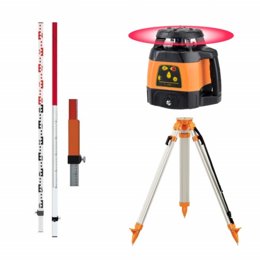 Kit complet Geo Fennel FL 245HG - nivela laser ROSU rotativa cu trepied + trepied + mira 2.4 m, pana la 1000 metri diametru