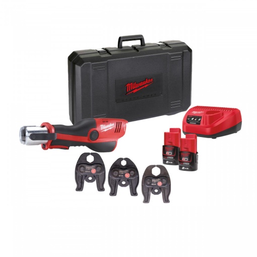 Presă hidraulică Milwaukee M12 HPT-202C M-SET, preseaza fitinguri 12-35 mm, livrata cu acumulatori, valiza, bacuri de 15/22/28 mm