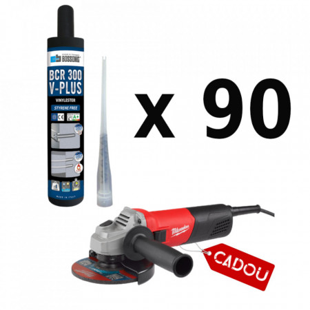 Kit 90 ancore chimice 300 ml Bossong BCR 300 V-Plus + cap mixare + CADOU polizor unghiular 800W, disc 125 mm