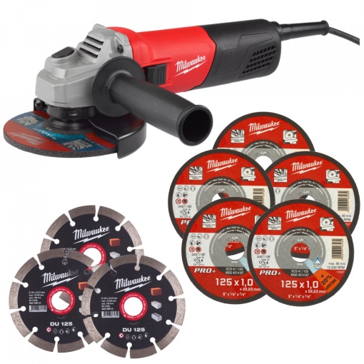 Pachet polizor 800 W, disc 125 mm + 3 discuri diamantate + 5 discuri abrazive pentru metal/inox