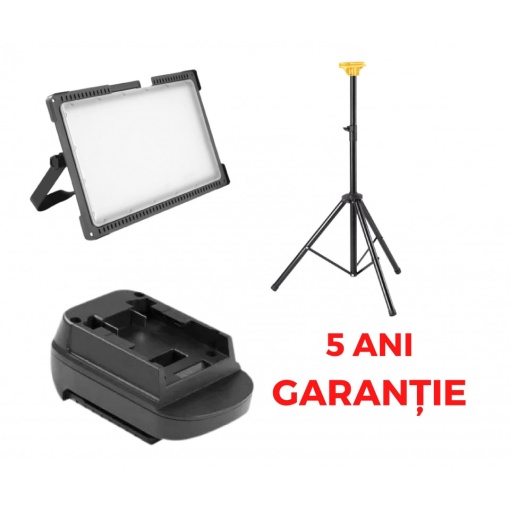 Proiector 9250 lumeni MULTIBATERY L compatibil cu acumulatori 18V Milwaukee sau Dewalt, IP20, IK10, rezistent la impact, adaptor inclus + trepied
