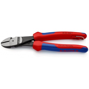 KNIPEX 74 22 200 T Șfic de forță cu manşoane multicomponent, cu cârlig de fixare integrat pentru montarea unei siguranţe împotriva căderii vopsit negru 200 mm