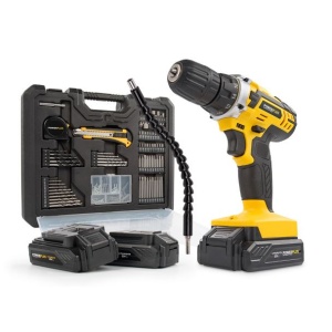 Masina de gaurit si insurubat cu acumulator Powerplus POWX00830, Li-Ion 20V/1.3Ah cu valiza de transport si 133 de accesorii