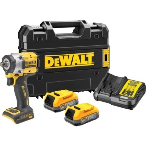 Masina de insurubat cu impact Dewalt DCF921E2T, patrat 1/2", maxim 406 Nm, cu 2 acumulatori POWERSTACK 18V / 1.7Ah si incarcator in valiza TSTAK