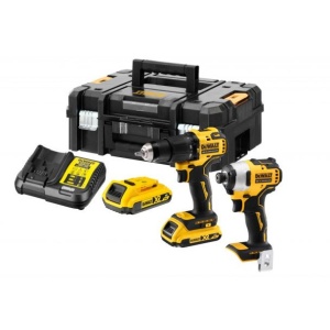 Set combo 2 scule DeWalt DCK2062D2T: Masina de gaurit , motor fara perii, 18V DCD709, Masina de insurubat cu impact, motor fara perii 18V DCF809, 2 acumulatori Li-Ion18V, 2Ah, incarcator, valiza de transport TSTAK