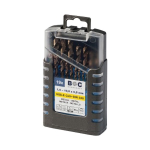 Trusa burghie DIN 338, HSS-E Co 5%, rectificate, 1,0-10,0 mm x 0,5 mm / 19 piese