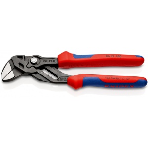 KNIPEX 86 02 180 SB Clestele cheie Cleștele-cheie, clește și cheie într-o singură unealtă cu manşoane multicomponent bonderizat în culoarea gri 180 mm (carton cu autoservire/în blister)