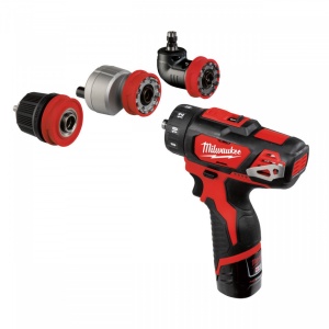 Masina de gaurit multifunctionala cu acumulator Milwaukee M12 BDDX-202C KIT, livrata cu acumulatori, valiza
