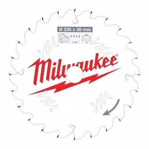 Pânze pentru fierăstraie circulare de mână Milwaukee (Nr. dinți: 24, Diametru interior disc (mm): 30, Diametrul exterior al pânzei (mm): 235, Lățime tăiere (mm): 2.4)