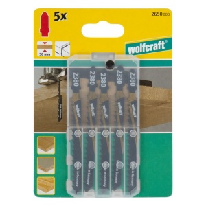 Set 5 panze pentru fierastrau pendular Wolfcraft 2650000, prindere in T, pentru lemn, adancime taiere 50 mm