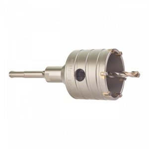 Set carote SDS-Plus TCT, Ø 65x50 mm [ Carotă cu dinți din carbură TCT, tijă SDS-Plus cu lungime de 105 mm, burghiu de centrare din carbură 8 x 105 mm și știft aruncător ]