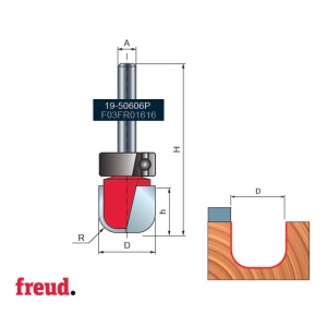 19- Freza cilindro-frontala cu profil cupa, cu rulment superior, placata CMS, Z=2, cu coada, DIM 19 mm - 19-50606P