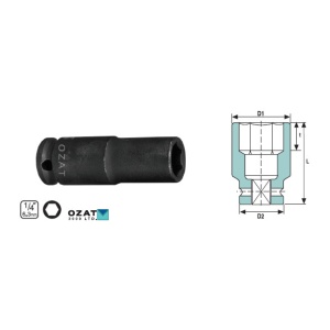 Cap cheie tubulara impact 1/4" 6 laturi, lunga 7 mm