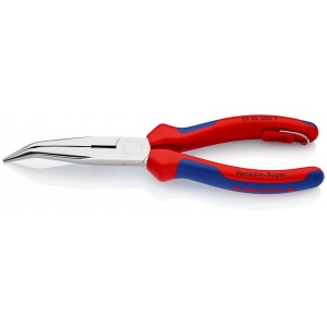 KNIPEX 26 25 200 T BK Clește plat-rotund cu tăiș (patent cu cioc angular) cu manşoane multicomponent, cu cârlig de fixare integrat pentru montarea unei siguranţe împotriva căderii cromat 200 mm (carton cu autoservire/în blister)