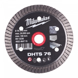Discuri diamantate DHTS Milwaukee, viteza TURBO in placi ceramice, granit, marmura (Diametru interior disc (mm): 10, Diametru disc (mm): 76, Înălțime segment (mm): 5, Tip: DHTS 76)