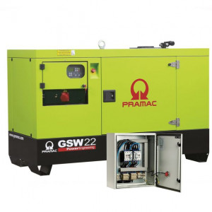 Generator de curent diesel Pramac GSW22Y_S_A, trifazat, 19.34 kVA, panou automat, carcasa insonorizata, panou transfer LTS